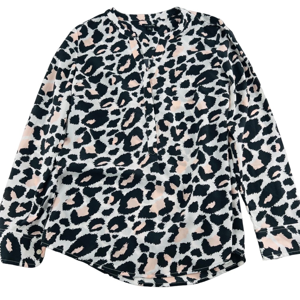Talbots Women's Blouse size Small Pullover Long Sleeve Leopard Black Pink